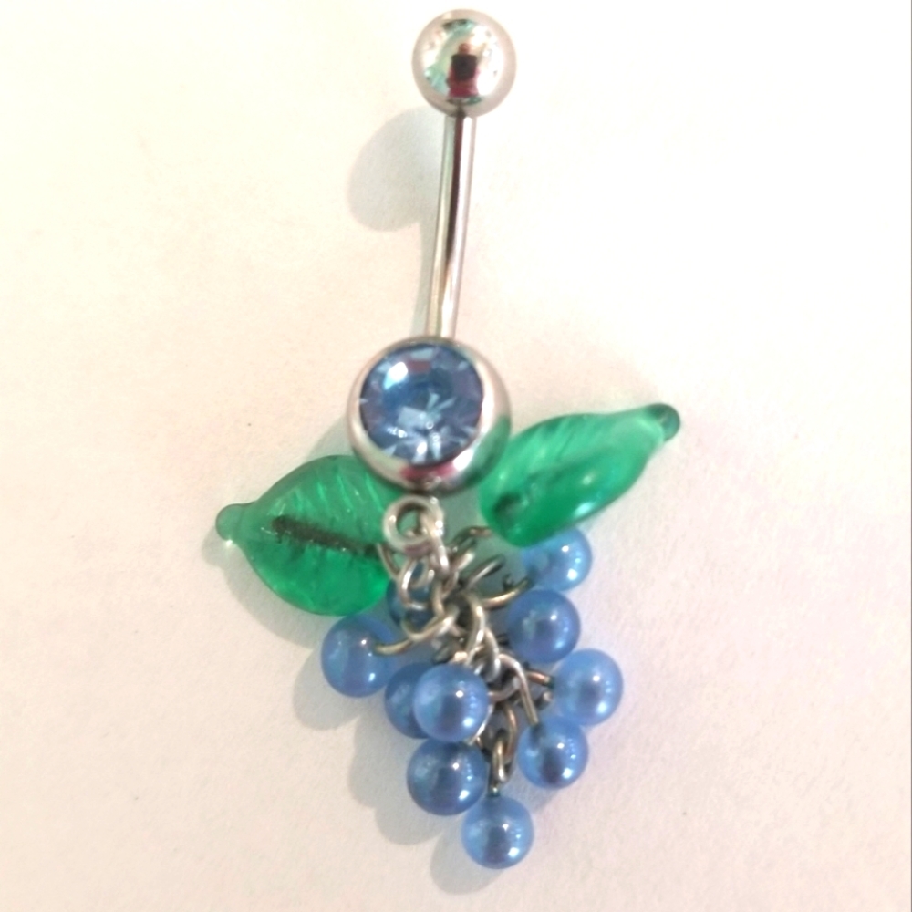 Blue Rhinestone Grape Cluster Belly Ring Jewelry